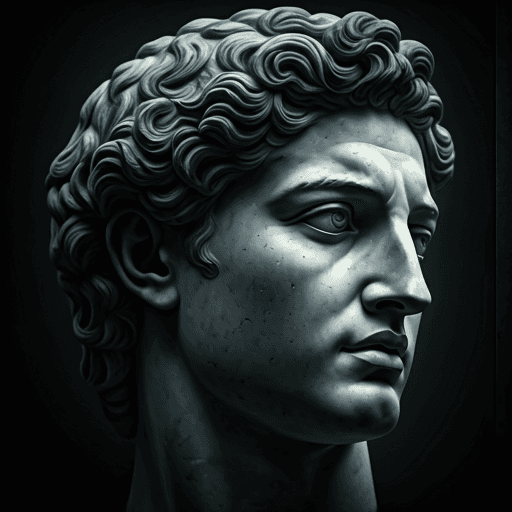 Renaissance marble statue with dramatic lighting